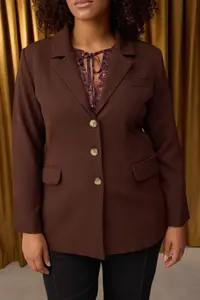 Trendyol Curve Special Collection Brown Waist Plus Size Weaving Jacket - Image 3