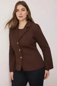 Trendyol Curve Brown Fitted Weaving Plus Size Jacket - Image 2