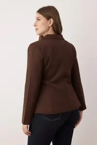 Trendyol Curve Brown Fitted Weaving Plus Size Jacket - Image 4