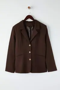 Trendyol Curve Brown Fitted Weaving Plus Size Jacket - Image 5