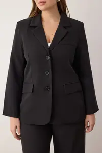 Trendyol Curve Black Classical Weaving Plus Size Jacket - Image 3