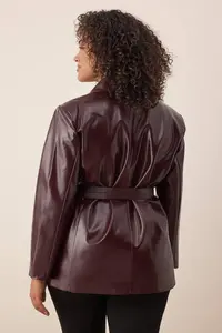 Trendyol Curve Burgundy Arched Double breasted Closed Faux Leather Blazer Jacket - Image 4