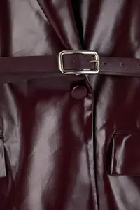 Trendyol Curve Burgundy Arched Double breasted Closed Faux Leather Blazer Jacket - Image 6