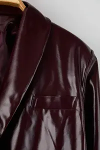 Trendyol Curve Burgundy Arched Double breasted Closed Faux Leather Blazer Jacket - Image 7