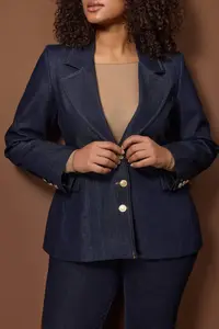 Trendyol Curve Dark Blue Pocket Detail Bele Oturan Narrow Pattern Blazer denim Jacket - Image 3