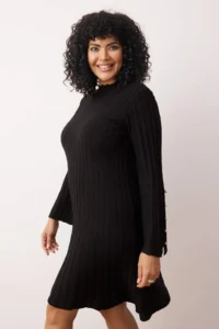 Trendyol Curve Black Ribbed Accessory Detailed Knit Dress - Image 2