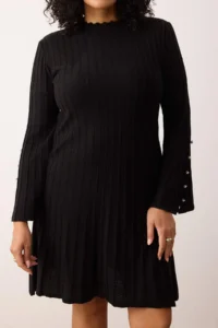 Trendyol Curve Black Ribbed Accessory Detailed Knit Dress - Image 3