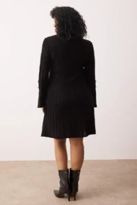 Trendyol Curve Black Ribbed Accessory Detailed Knit Dress - Image 4