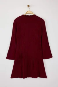 Trendyol Curve Burgundy Ribbed Accessory Detailed Knit Dress - Image 5