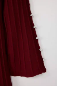 Trendyol Curve Burgundy Ribbed Accessory Detailed Knit Dress - Image 6