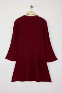 Trendyol Curve Burgundy Ribbed Accessory Detailed Knit Dress - Image 8