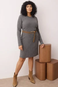 Trendyol Curve Anthracite Ribbed Mini Knit Dress