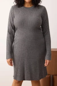Trendyol Curve Anthracite Ribbed Mini Knit Dress - Image 3