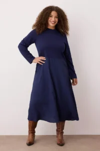 Trendyol Curve Navy Blue single jersey Weaving Midi Plus Size Dress - Image 2