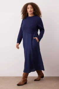 Trendyol Curve Navy Blue single jersey Weaving Midi Plus Size Dress - Image 3