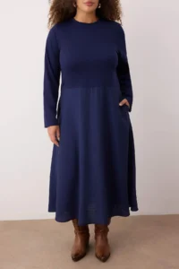 Trendyol Curve Navy Blue single jersey Weaving Midi Plus Size Dress - Image 4