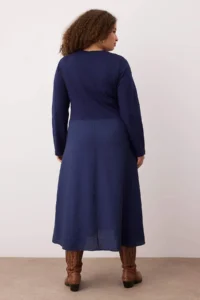 Trendyol Curve Navy Blue single jersey Weaving Midi Plus Size Dress - Image 5
