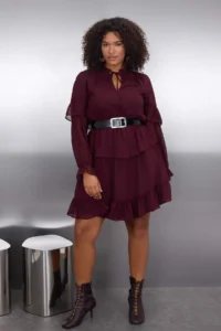 Trendyol Curve Plum Siphon Tyre Belli with flywheel Mini Weaving Plus Size Dress