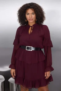 Trendyol Curve Plum Siphon Tyre Belli with flywheel Mini Weaving Plus Size Dress - Image 3