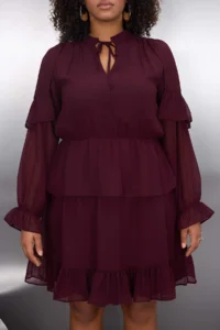 Trendyol Curve Plum Siphon Tyre Belli with flywheel Mini Weaving Plus Size Dress - Image 4