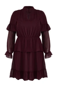Trendyol Curve Plum Siphon Tyre Belli with flywheel Mini Weaving Plus Size Dress - Image 6