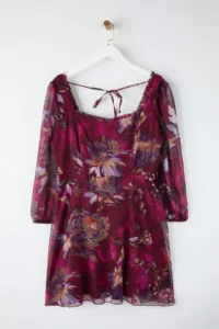 Trendyol Curve Burgundy-Multicolored Siphon Mini Weaving Plus Size Dress - Image 5