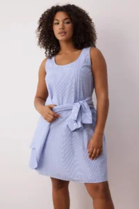 Trendyol Curve Mavi Striped Mini Weaving Plus Size 2 Sets Shirt & Dress - Image 3