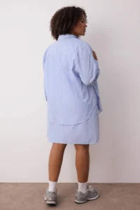 Trendyol Curve Mavi Striped Mini Weaving Plus Size 2 Sets Shirt & Dress - Image 6