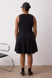 Trendyol Curve Black with bow A-line/Waist Opening Mini Weaving Plus Size Dress - Image 4