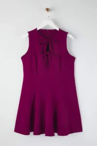 Trendyol Curve Plum with bow A-line/Waist Opening Mini Weaving Plus Size Dress - Image 7