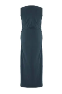 Trendyol Curve Petrol Blue Blue Blue Double breasted Collar Sides Shirred Knitting Plus Size Dress - Image 9