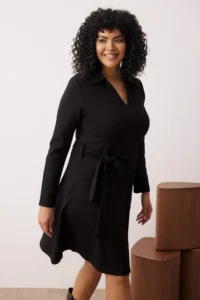 Trendyol Curve Black Polo Shirt Collar A-line Knitting Plus Size Dress - Image 2