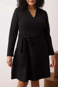 Trendyol Curve Black Polo Shirt Collar A-line Knitting Plus Size Dress - Image 3