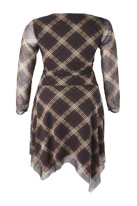 Trendyol Curve Brown Plaid Patterned Tulle Knitting Plus Size Dress - Image 8