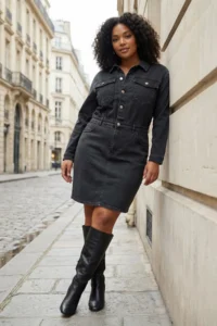 Trendyol Curve Anthracite comfort denim Plus Size Dress