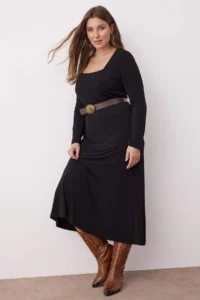 Trendyol Curve Black with flywheel Square Neck Fitted Maxi Flexible Knitting Dress - Image 2