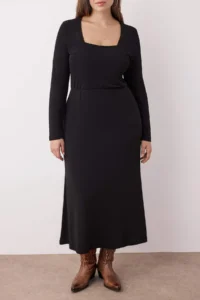 Trendyol Curve Black with flywheel Square Neck Fitted Maxi Flexible Knitting Dress - Image 3