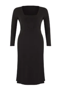 Trendyol Curve Black with flywheel Square Neck Fitted Maxi Flexible Knitting Dress - Image 5
