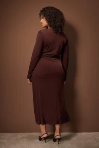 Trendyol Curve Brown with flywheel Square Neck Fitted Maxi Flexible Knitting Dress - Image 4