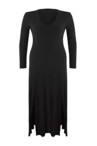 Trendyol Curve Black V-neck skater/Flexible Maxi Knitting Dress - Image 5