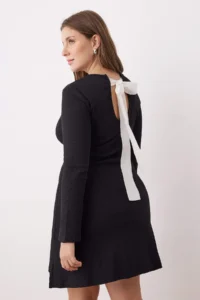 Trendyol Curve Black A-line Back Binding Detailed Mini Knitting Plus Size Dress
