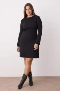 Trendyol Curve Black A-line Back Binding Detailed Mini Knitting Plus Size Dress - Image 2