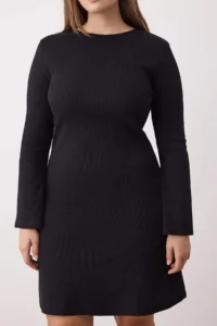 Trendyol Curve Black A-line Back Binding Detailed Mini Knitting Plus Size Dress - Image 3