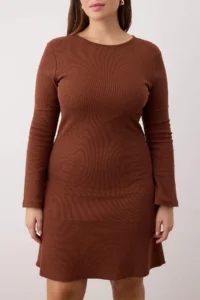 Trendyol Curve Brown A-line Back Binding Detailed Mini Knitting Plus Size Dress - Image 3