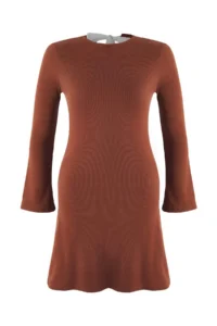 Trendyol Curve Brown A-line Back Binding Detailed Mini Knitting Plus Size Dress - Image 5