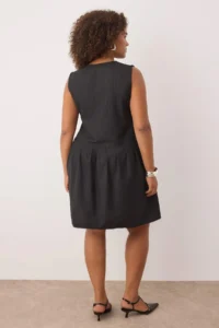 Trendyol Curve Black Striped Button Detailed Mini Weaving Plus Size Dress/gilet - Image 4