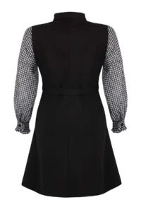 Trendyol Curve Black Arched Sleeves Crowbar Patterned Mini Weaving Plus Size Dress - Image 8