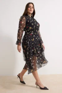 Trendyol Curve Black Barbell Neck Shawl pattern Siphon Weaving Winter Plus Size Dress - Image 2
