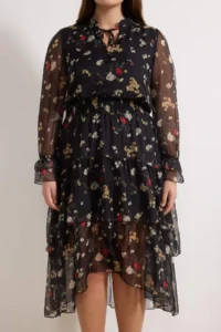 Trendyol Curve Black Barbell Neck Shawl pattern Siphon Weaving Winter Plus Size Dress - Image 3