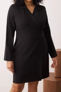 Trendyol Curve Black buttoned Weaving Mini Plus Size Jacket Dress - Image 3